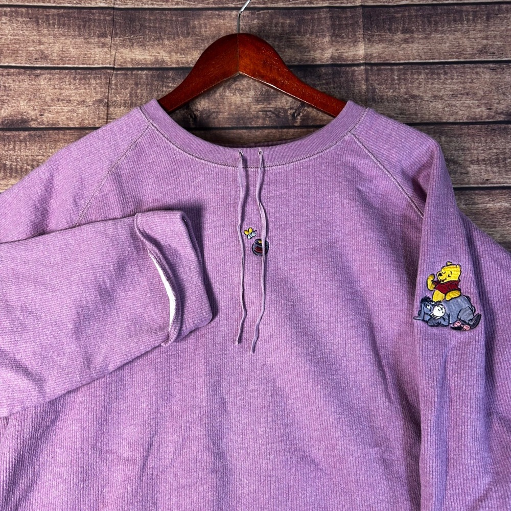 VTG Disney Store Winnie the Pooh Eeyore Embroidered Ribbed Sweatshirt Purple XL